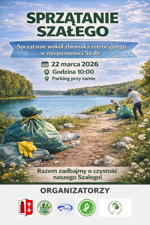 obrazek e{ckqesprzątania przy zbiorniku retencyjnym w miejscowości Szałe wiecej